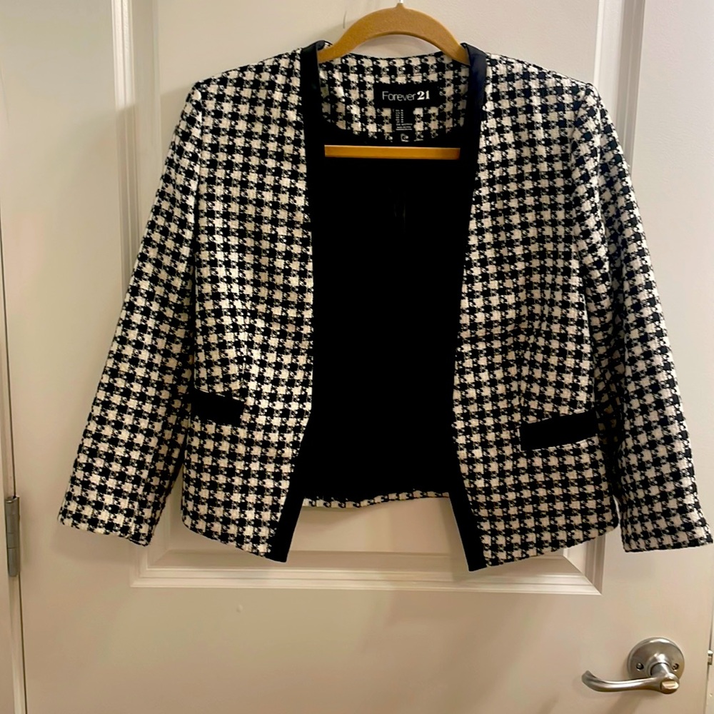 Sliming dart houndstooth plaid jacket